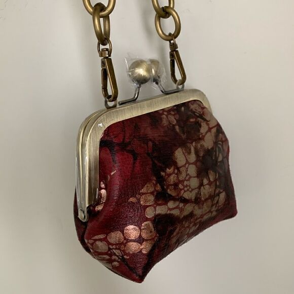 Handmade Genuine Leather Floral Printed, Metal Frame Large Purse/ Wristlet - Picture 12 of 15